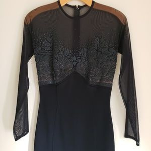 Tadashi Shoji Black Sparkle Sheer Bodice Size 0 Dress